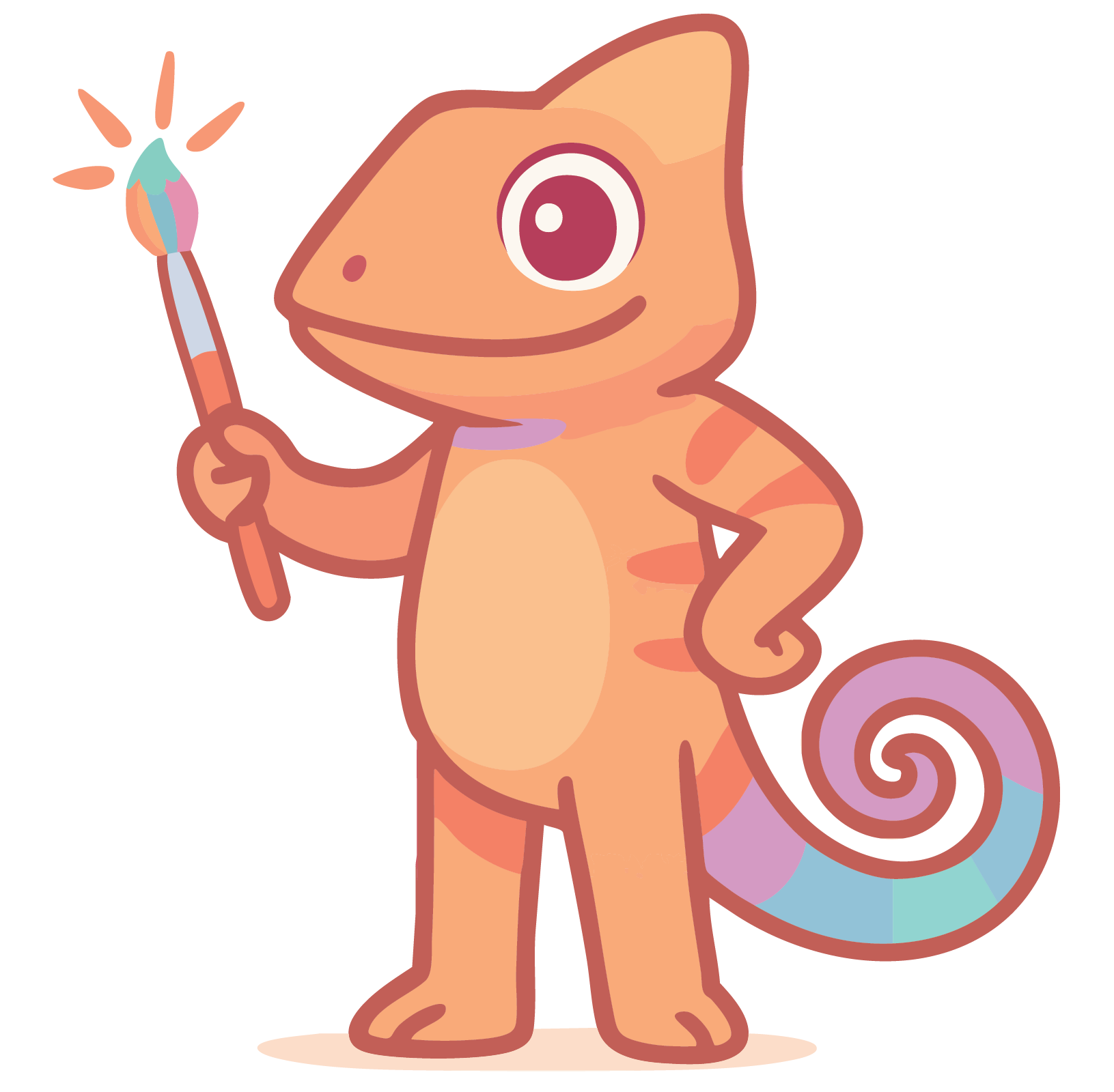 Mockza - Cute chameleon mascot holding a paintbrush